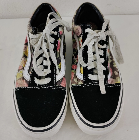 VANS Off The Wall Old Skool Black Suede Floral Skate Sneakers Women Size 5 - Picture 2 of 12
